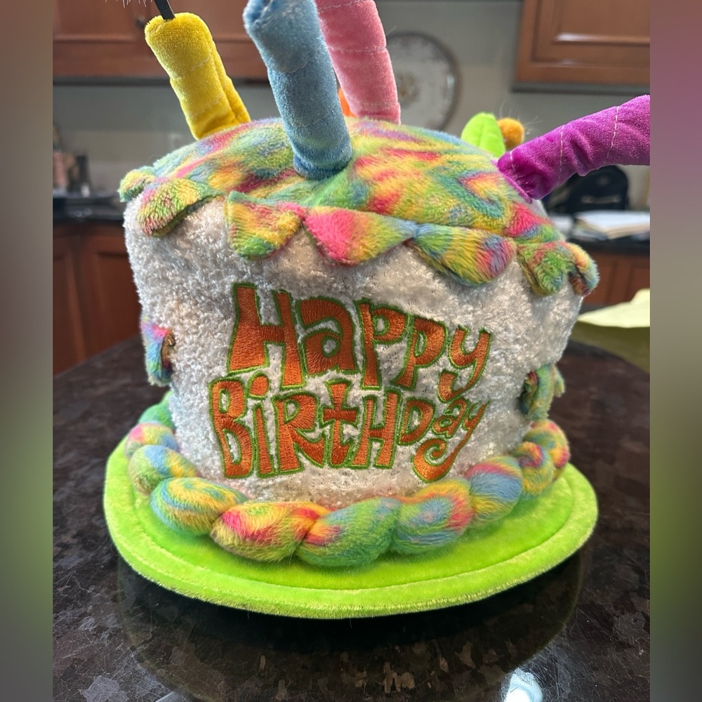Plush 'Happy Birthday' Party Hat - Neon Rainbow